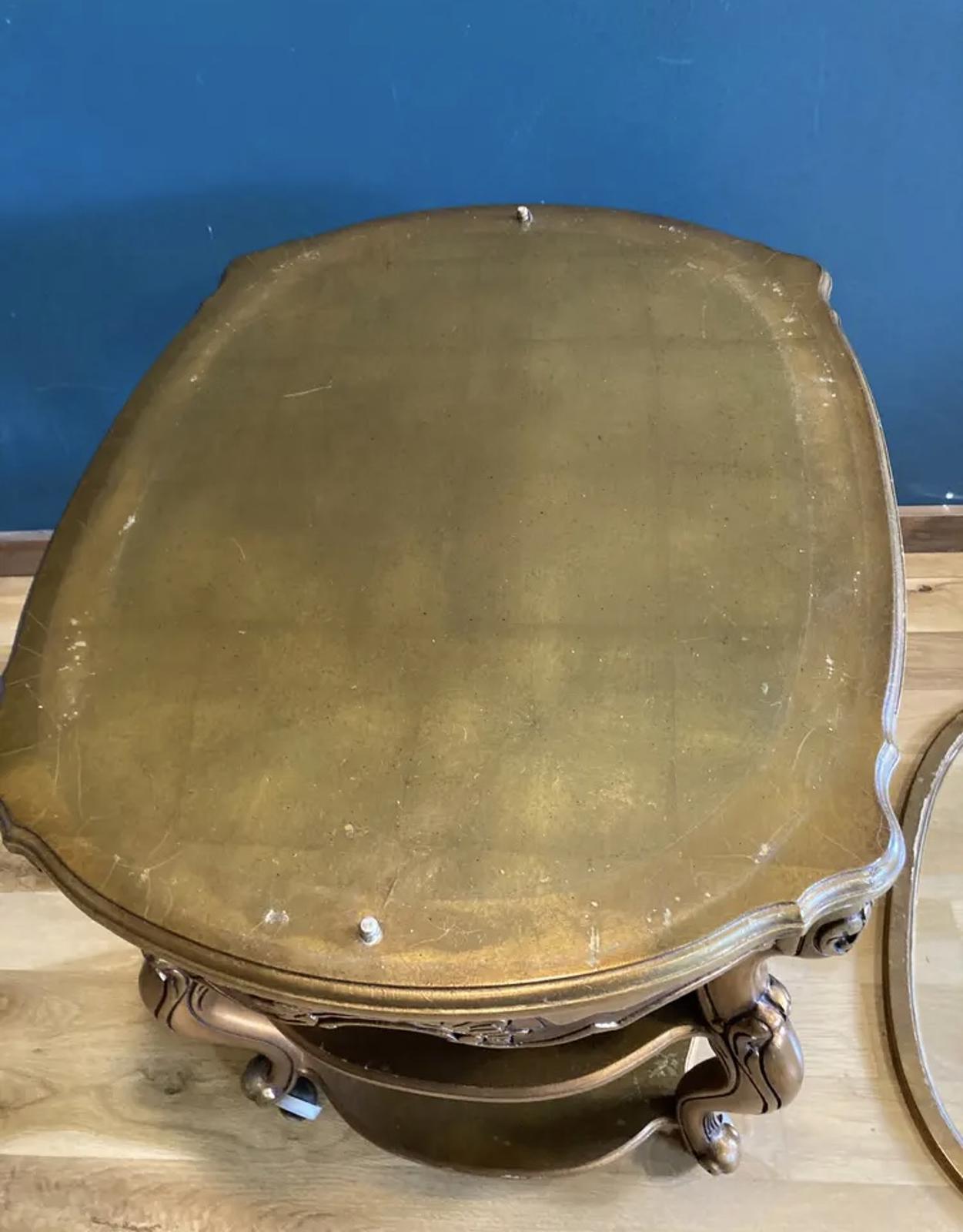 Mid-Century Hollywood Regency Gold Rolling Bar Cart With Lift Off Tray