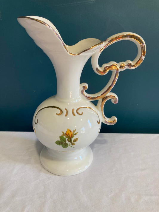 Porcelain Pitcher Vase with Gold Trim and Floral Design – Elegant Vintage Finds