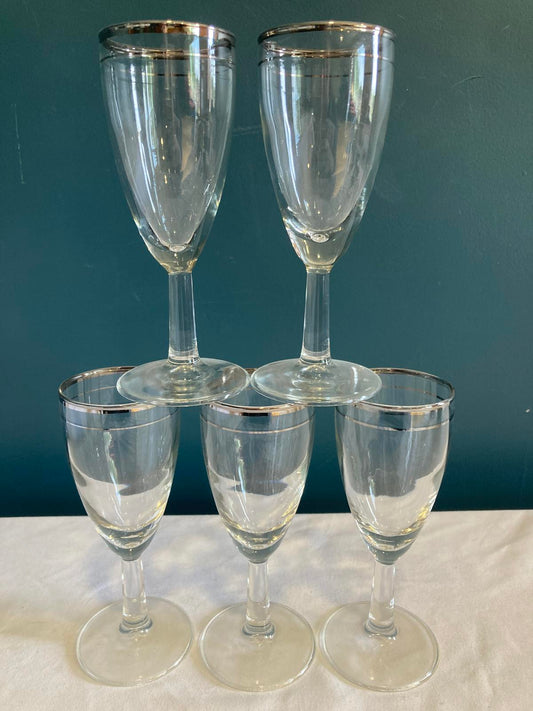Vintage Javit Platinum Rimmed Glasses, set of 5
