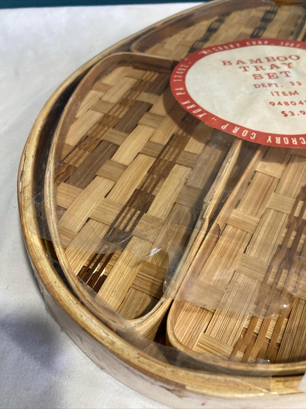 Vintage Midcentury bamboo tray set in original packaging, set of 5
