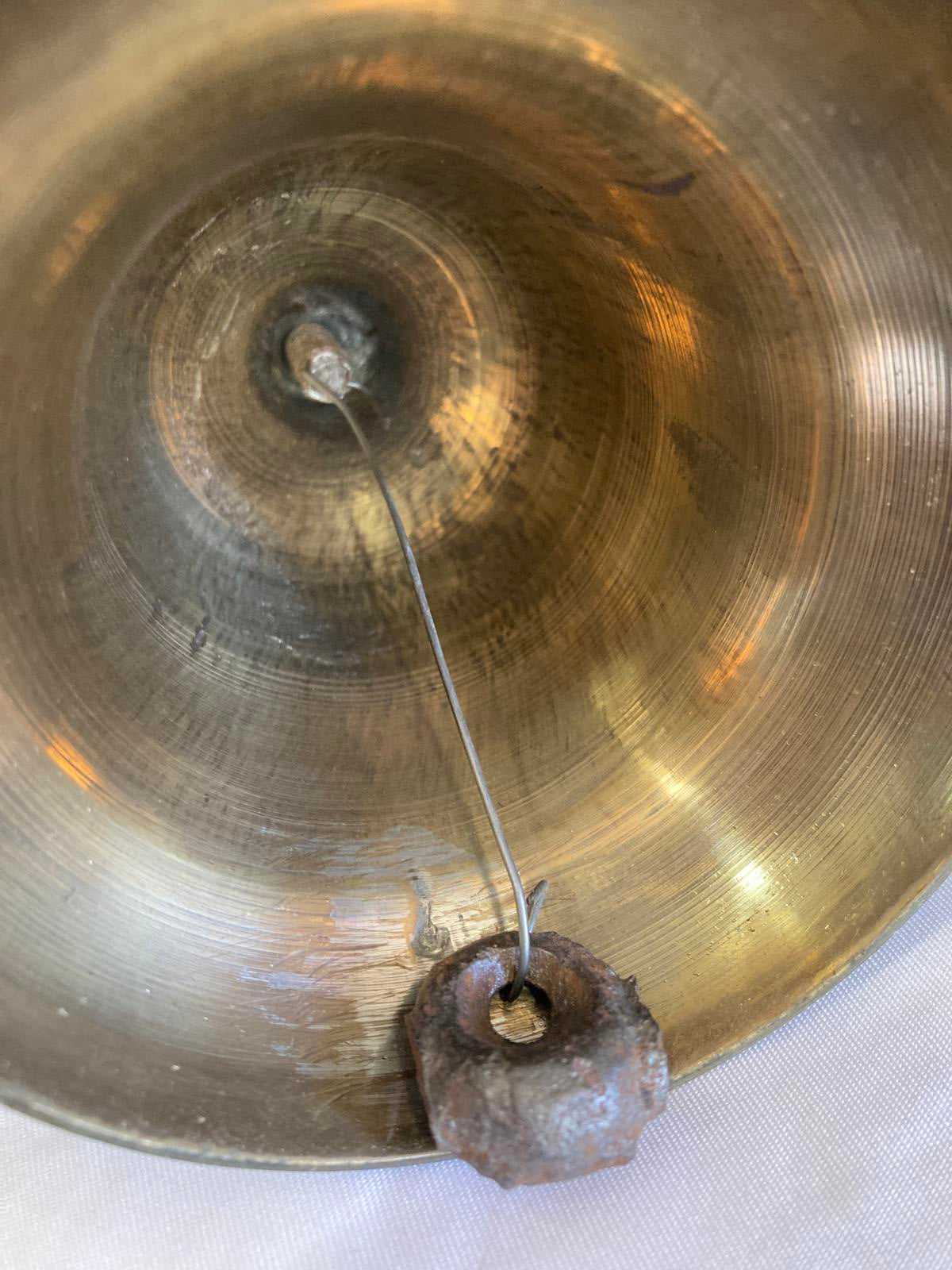 Vintage Brass Bell with Wood Handle | Etched Floral Design Dinner School Bell