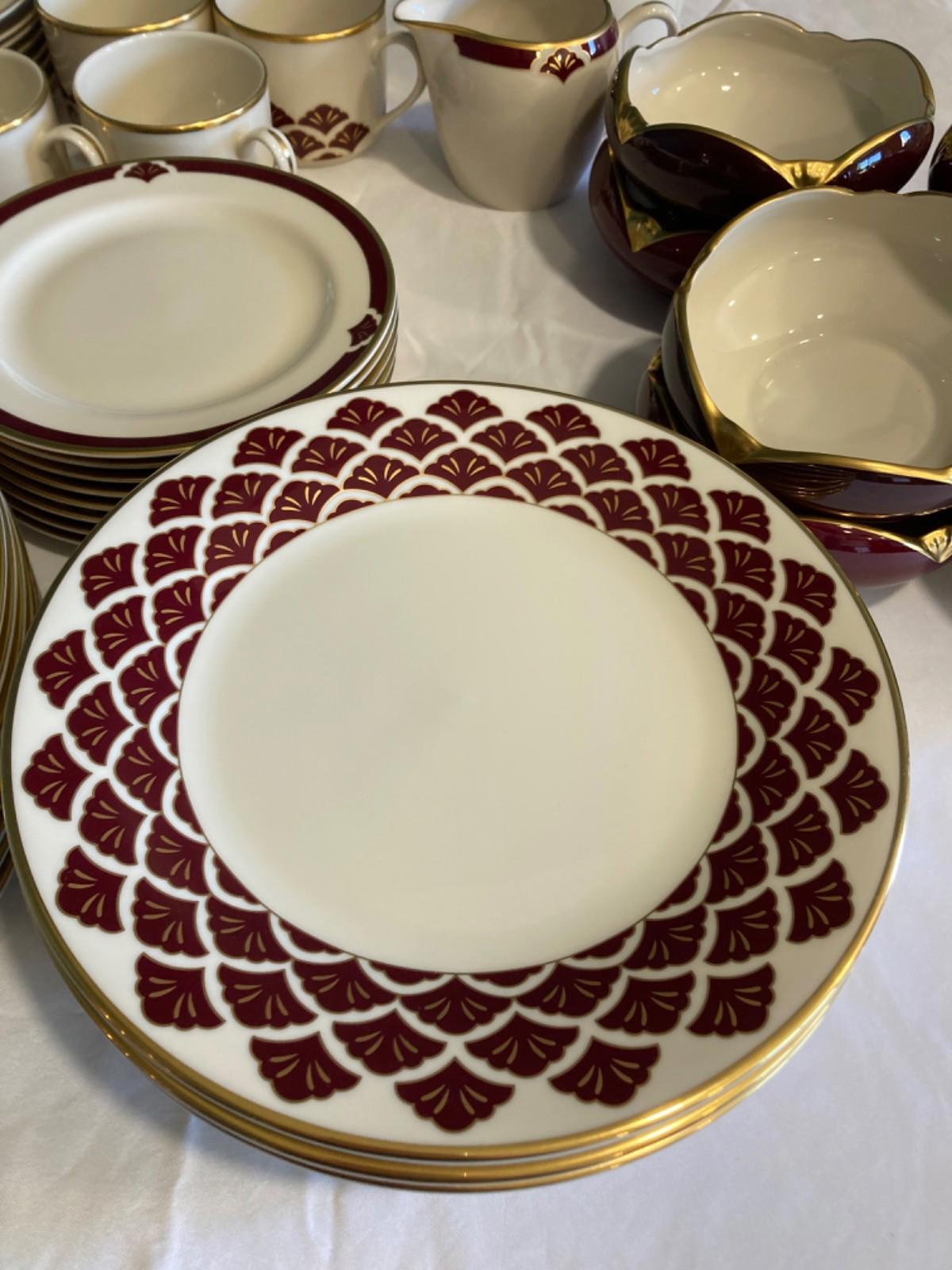 Vintage Pickard China Burgundy Ensemble 51 Pieces Made in USA