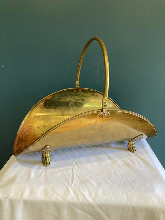 Brass Log Holder with Claw Feet and Handle