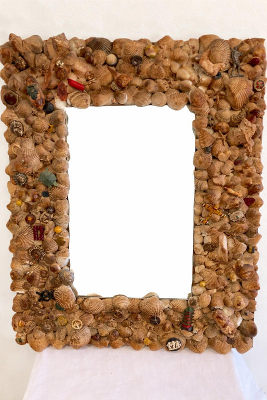 Vintage Shell Frame Mirror | Coastal Boho Wall Decor | Handmade Seashell Mirror