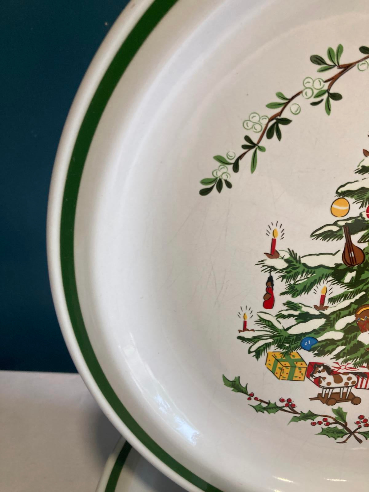 Vintage Stoneware Christmas Tree Plates by Montgomery Ward, Set of 12