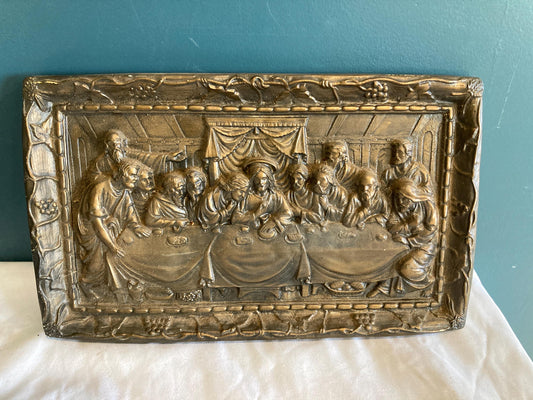 Vintage Bronze Color Chalkware The Last Supper Wall Decor