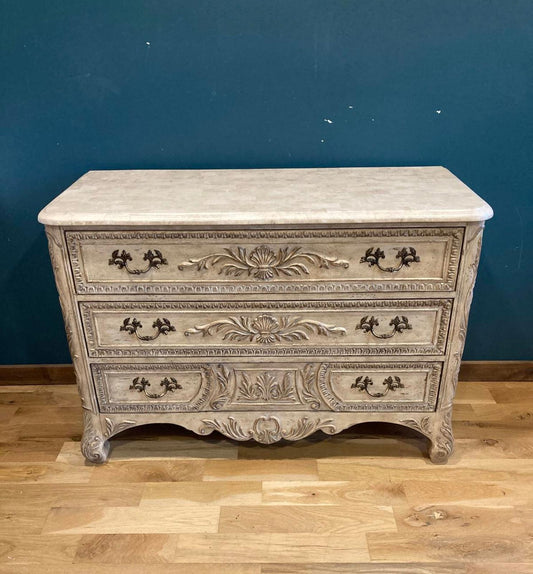 Midcentury Gustavian Style Vintage Carved Chest of Drawers – Ornate Wood Dresser