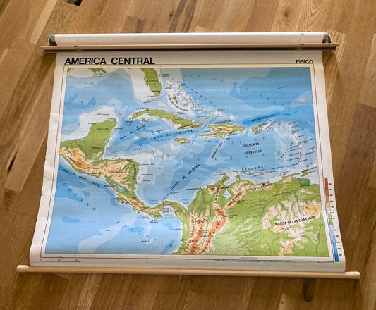 Vintage Roll-Down School Map of Central America