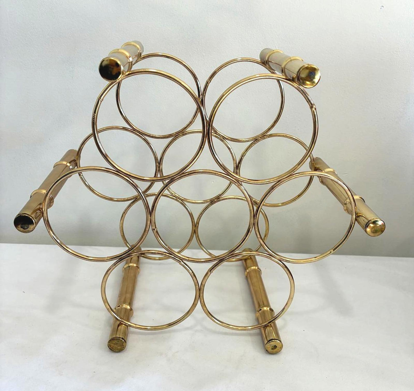 Vintage Brass Wine Rack, Mid Century Modern Bottle Holder, Hollywood Regency