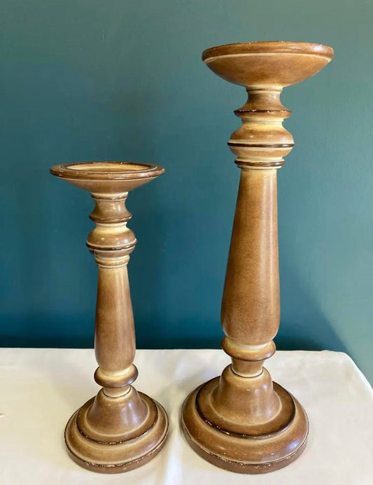 Turned Wood Candlesticks Pair | Rustic Farmhouse Candle Holders | Vintage Finds