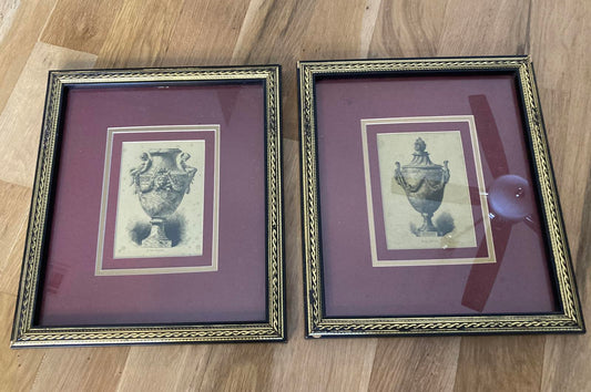 Vintage Framed Urn Prints Artwork, Set of 2