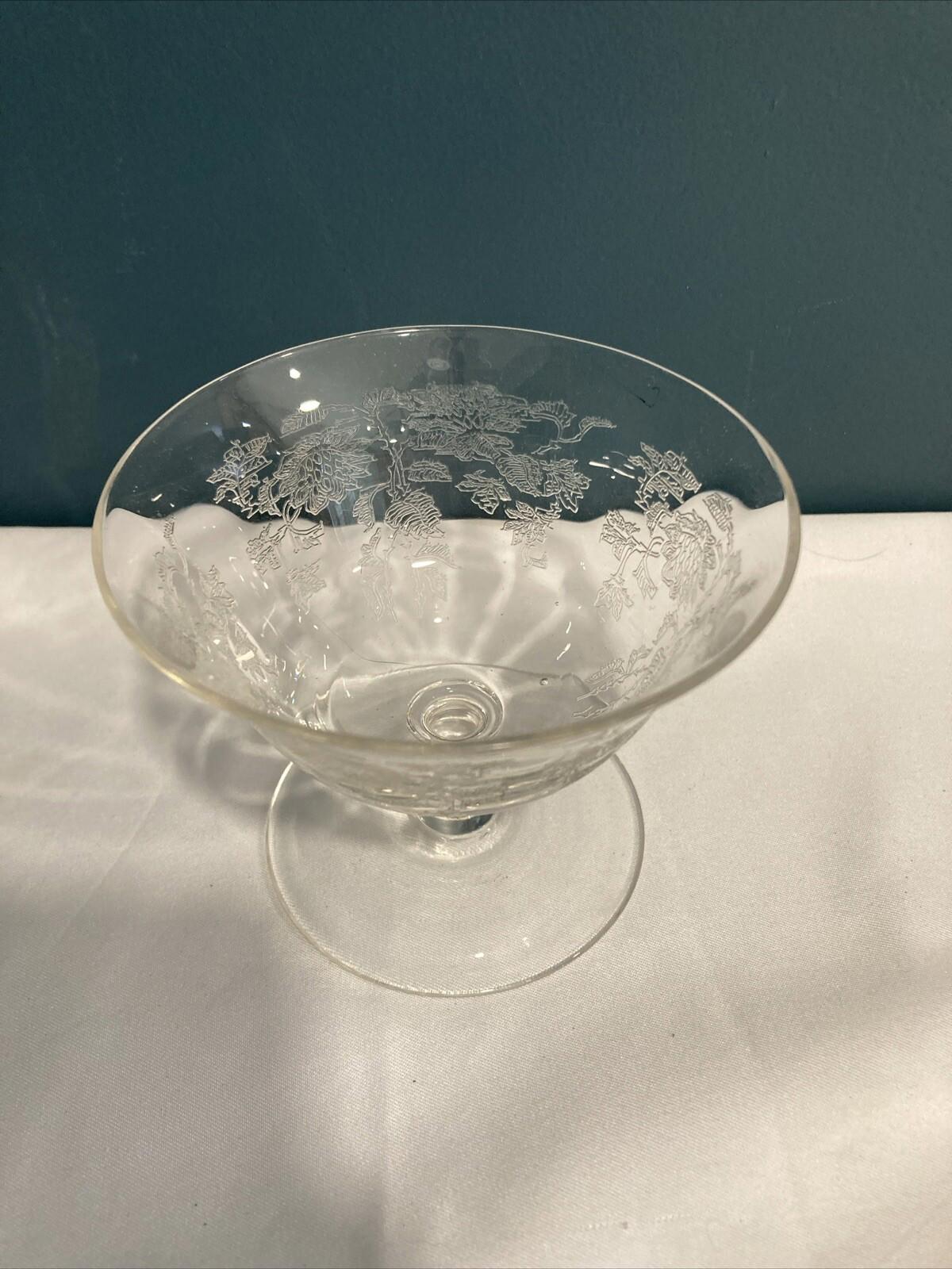 Tiffin Etched Rose Sherbet Dessert Dish, Set of 3, Vintage Floral Dish