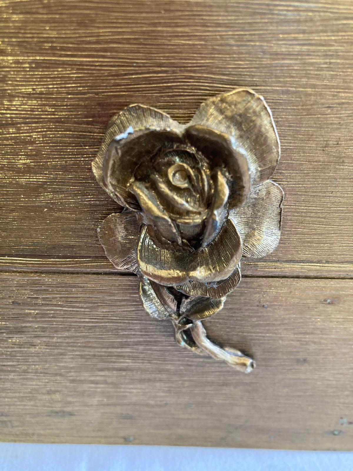 Hollywood Regency Gold Metal Tissue Box Cover with Raised Rose Detail