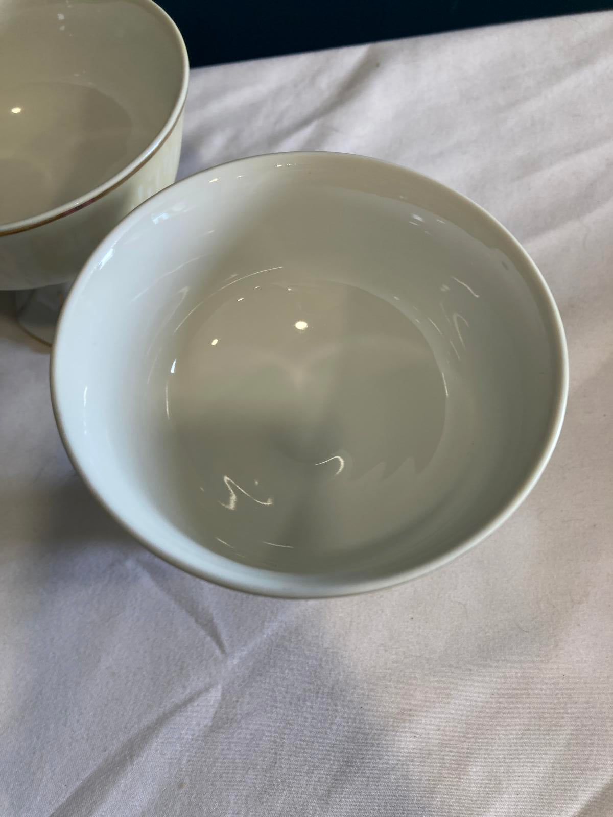 Vintage Luster Pedestal Dessert Bowls Iridescent Porcelain with Gold Trim