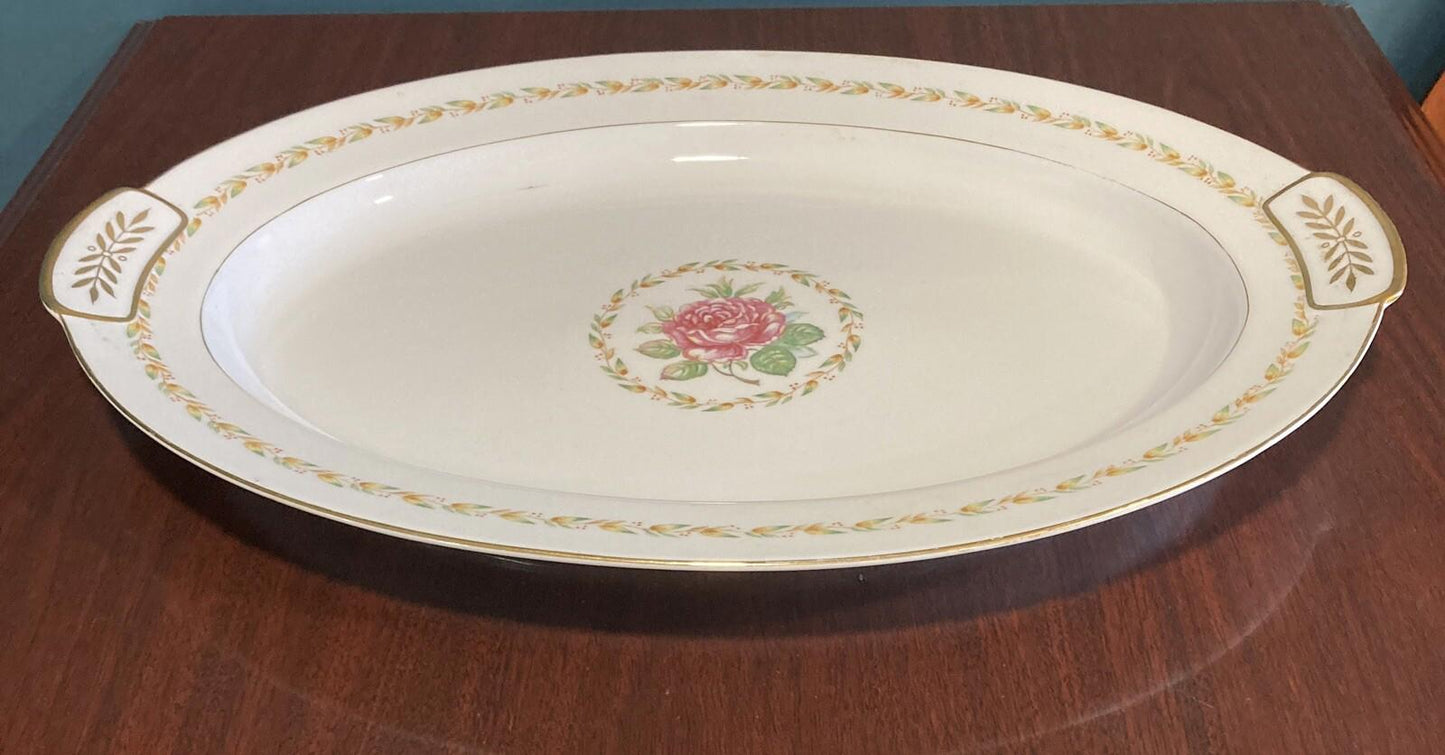 Vintage Mikado China 17" Oval Laurel Roses Platter Made in Occupied Japan