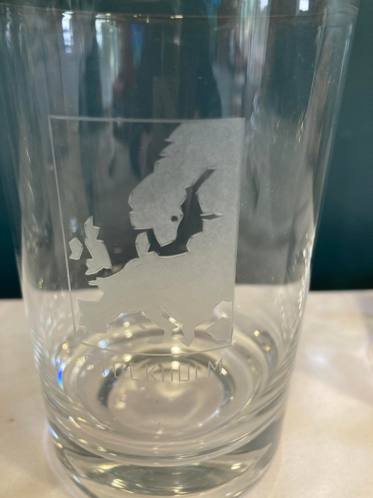 Vintage Etched Glass European City Tumbler Set of 7