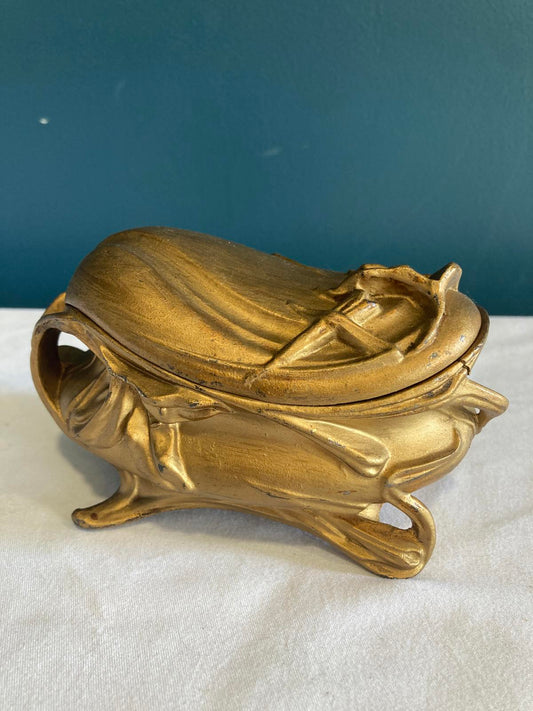 Early 20th Century Vintage Rogers Metal Lidded Gold Trinket Box