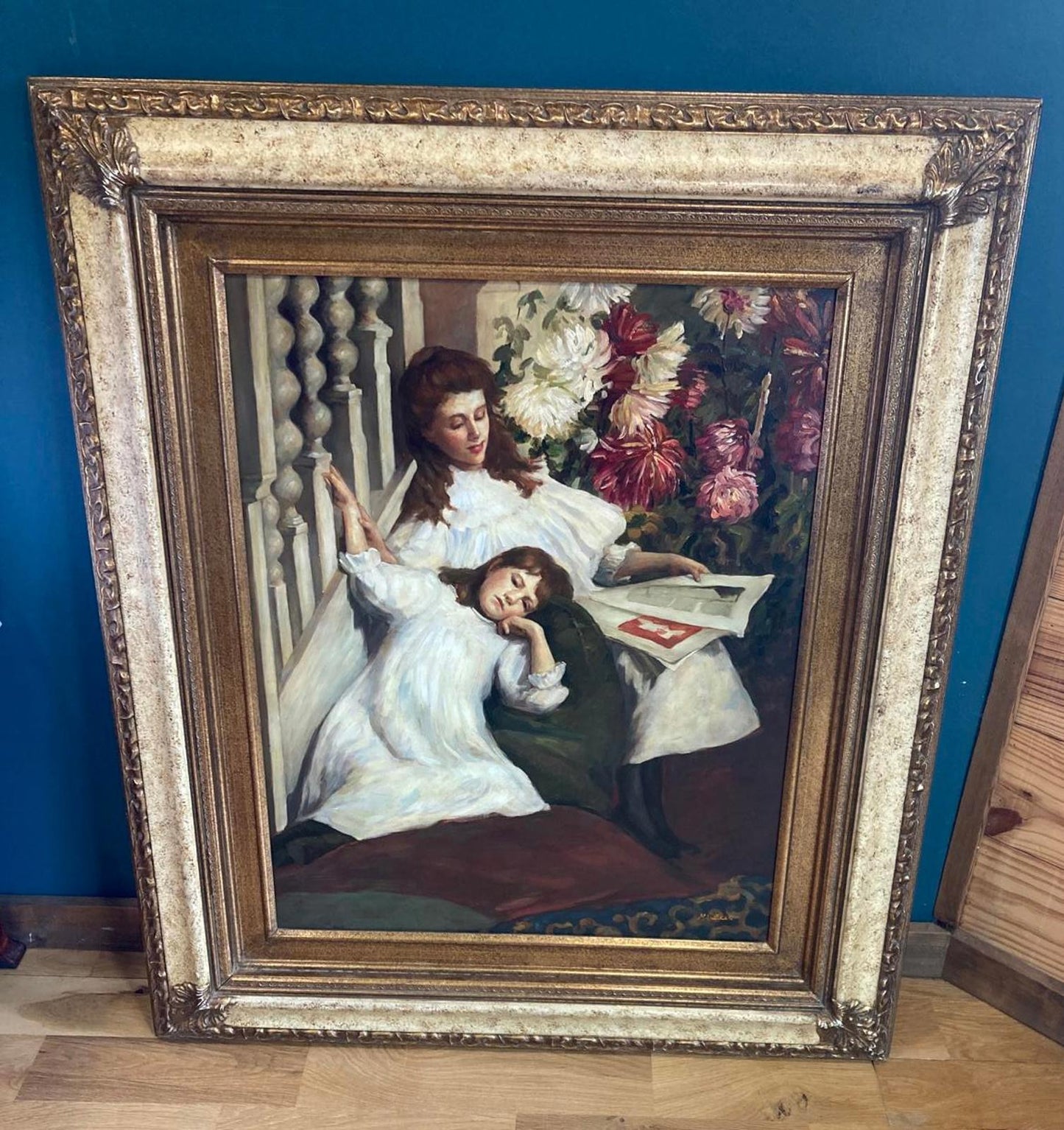 Large Framed Oil Painting of Mother and Child