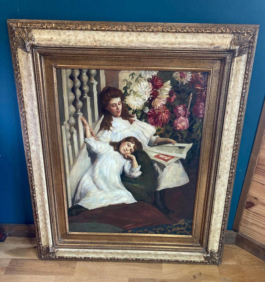 Large Framed Oil Painting of Mother and Child