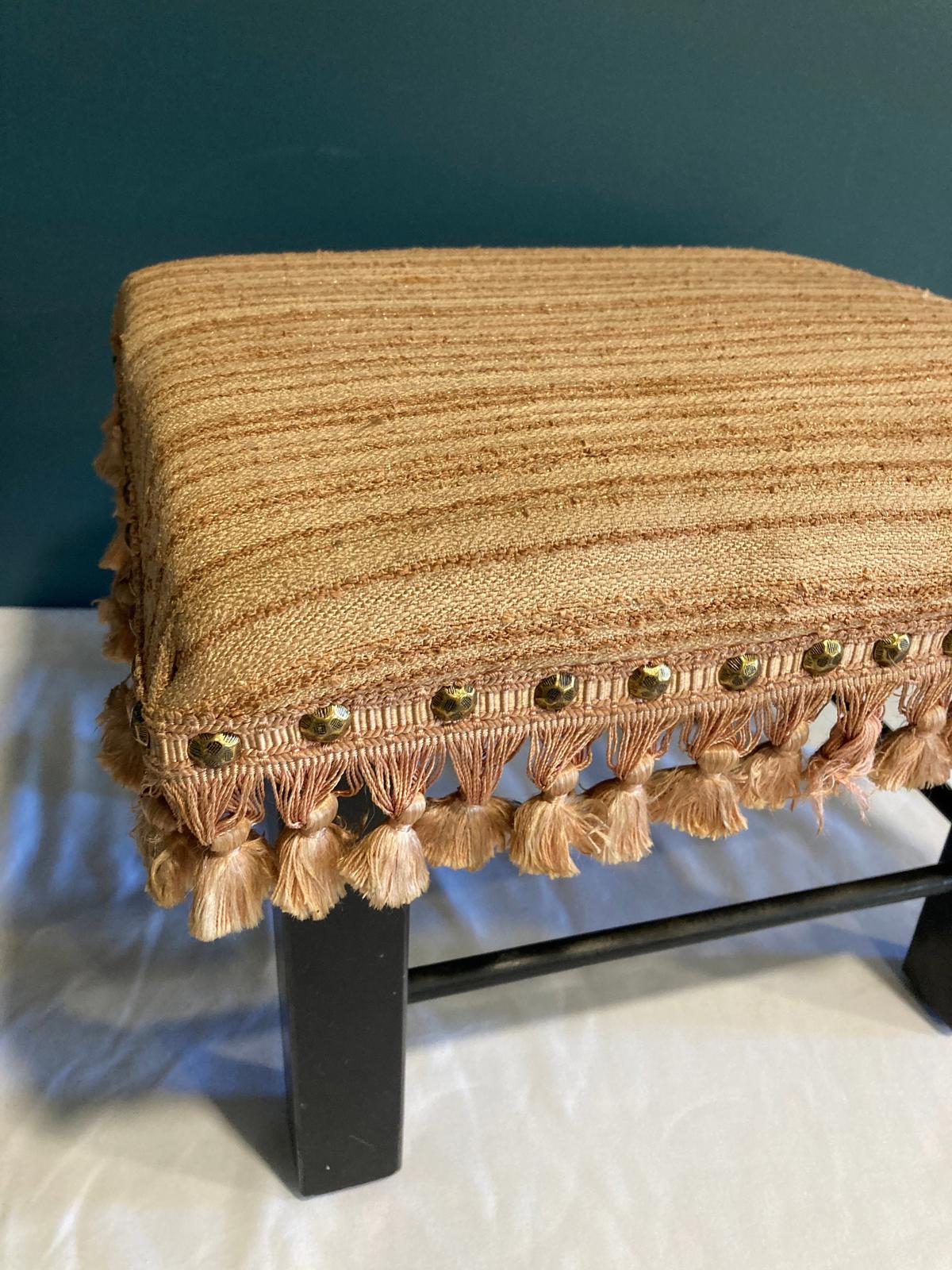 Vintage Pink Brocade Footstool with Fringe
