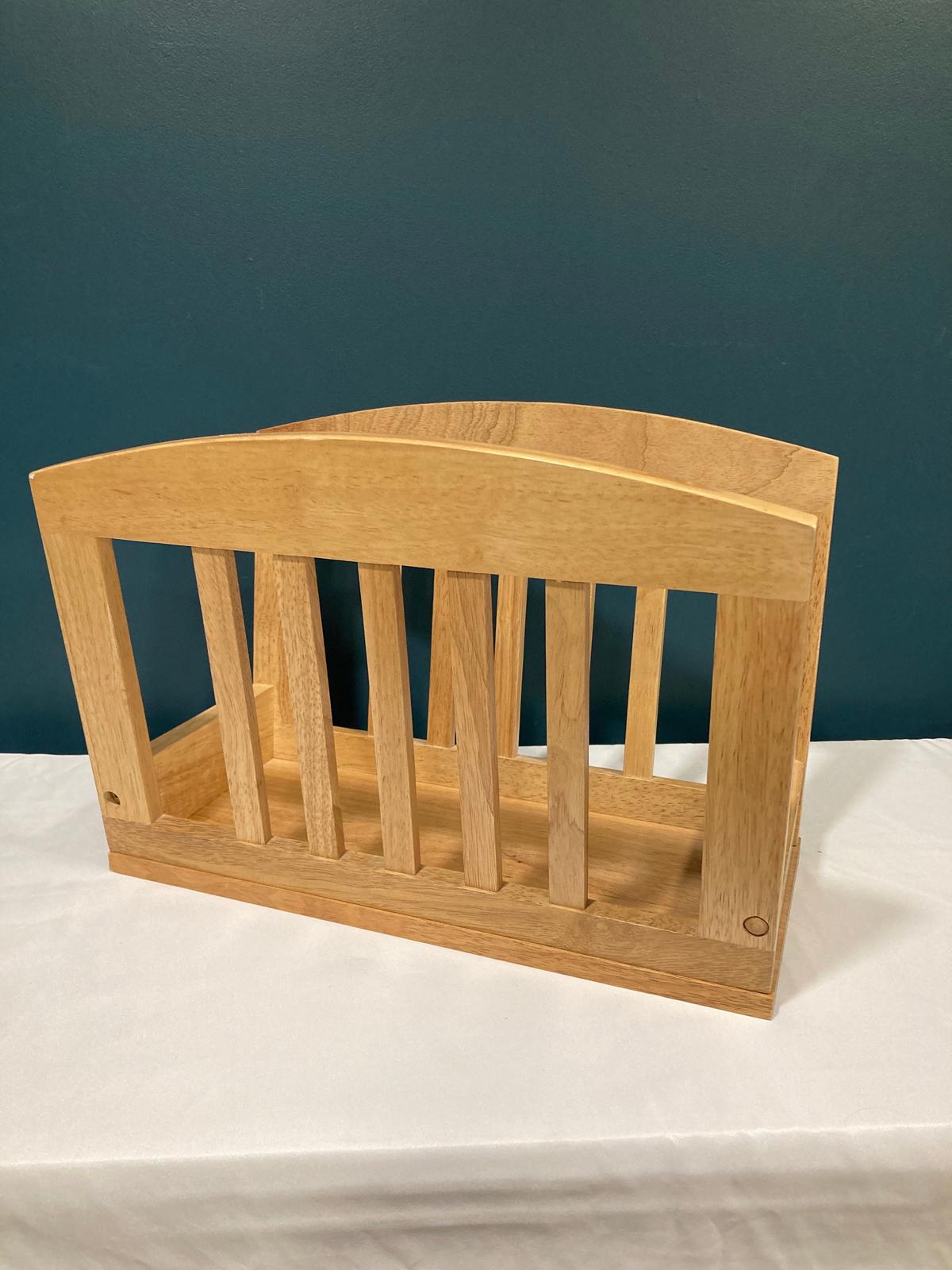 Vintage Wooden Magazine Rack - Oak Desktop Organizer with Arched Top Design