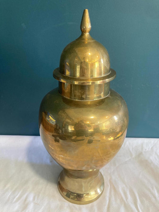 Vintage Large Solid Brass Ginger Jar With Lid