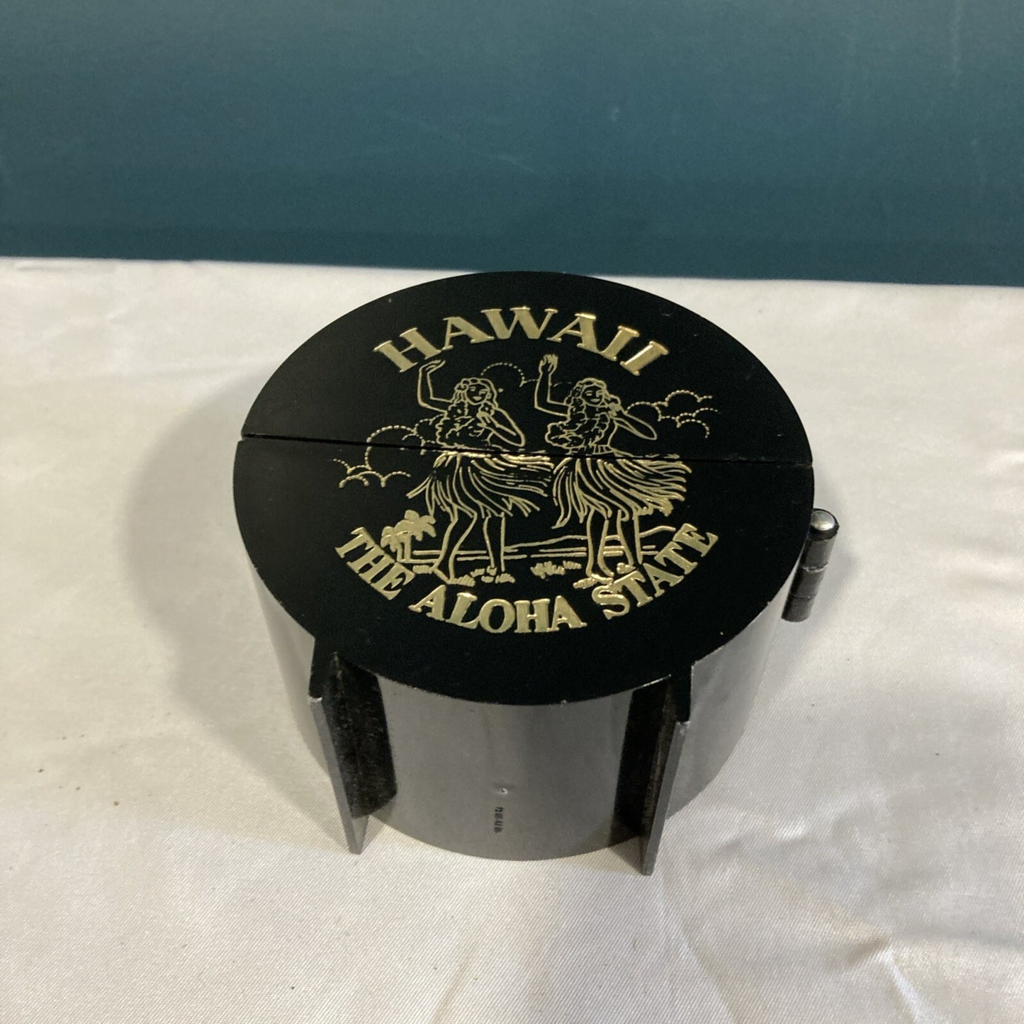 Vintage Black Plastic Hawaii Islands Coasters Set of 5 Round
