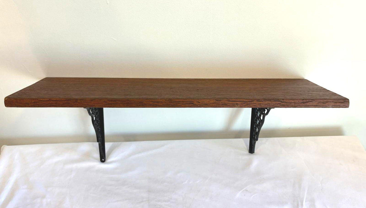 Vintage Wood Wall Shelf With Cast Iron Brackets Rustic Display Shelf