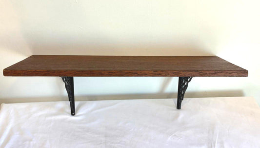 Vintage Wood Wall Shelf With Cast Iron Brackets Rustic Display Shelf