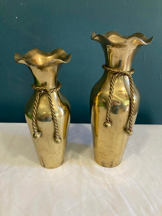 Vintage Brass Vases With Rope Detail – Set of 2