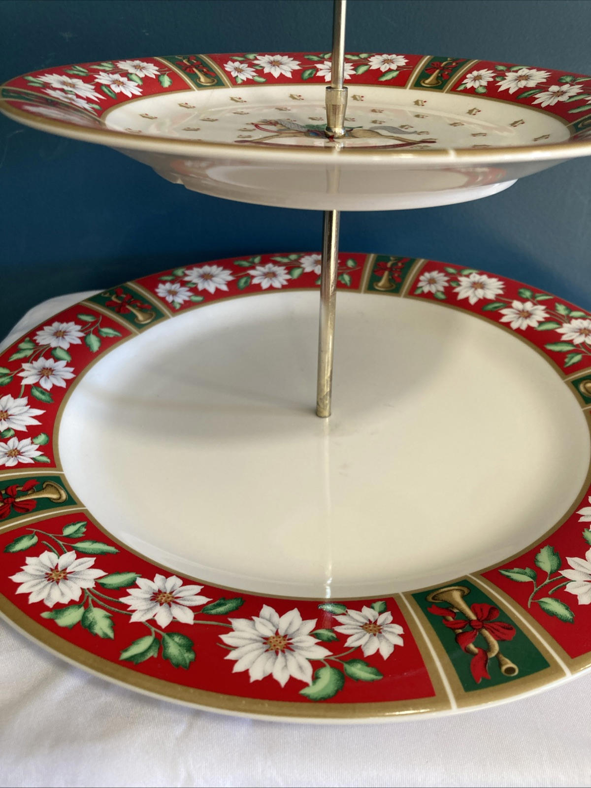 Vintage Charlton Hall Kobe Christmas Rocking Horse Two-Tier Serving Tray | Holiday Server