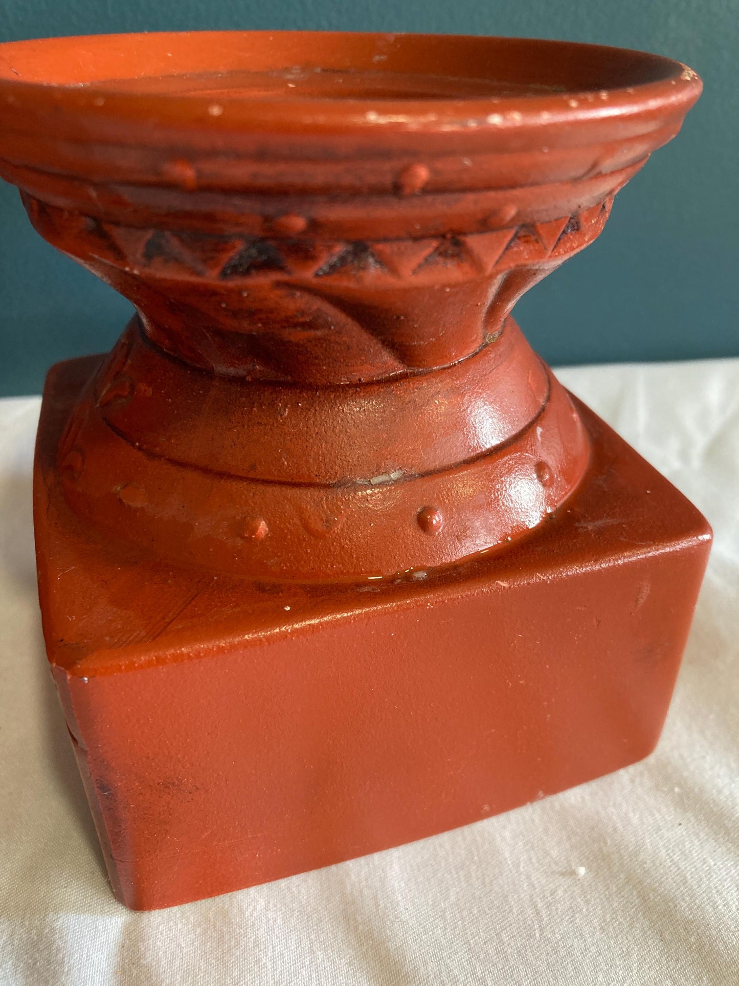 Vintage Brick Red Ceramic Candle Holder Stands, set of 3