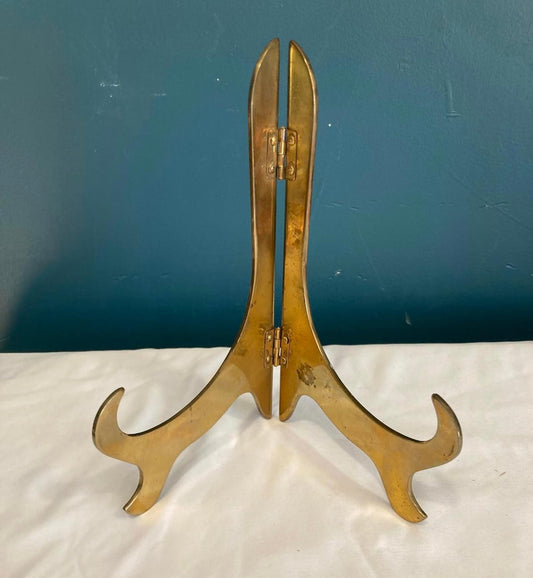 Vintage Brass Folding Display Easel Stand – Adjustable Plate or Frame Holder