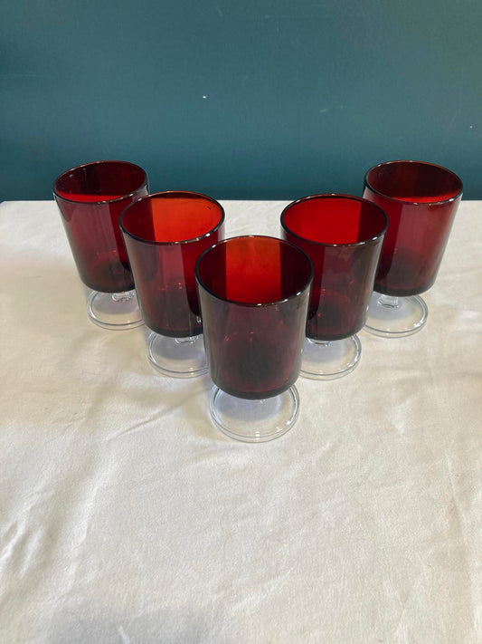 Vintage Red with Clear Stem Luminarc French Stemware Set of 5