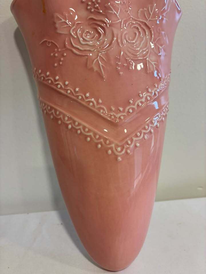Pink Ceramic Floral Wall Pocket Vase Planter