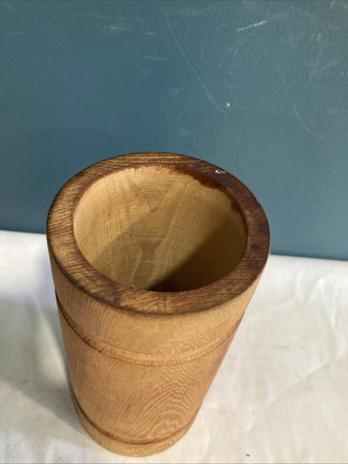 Vintage Wood Cylinder Utensil Holder Pencil Cup