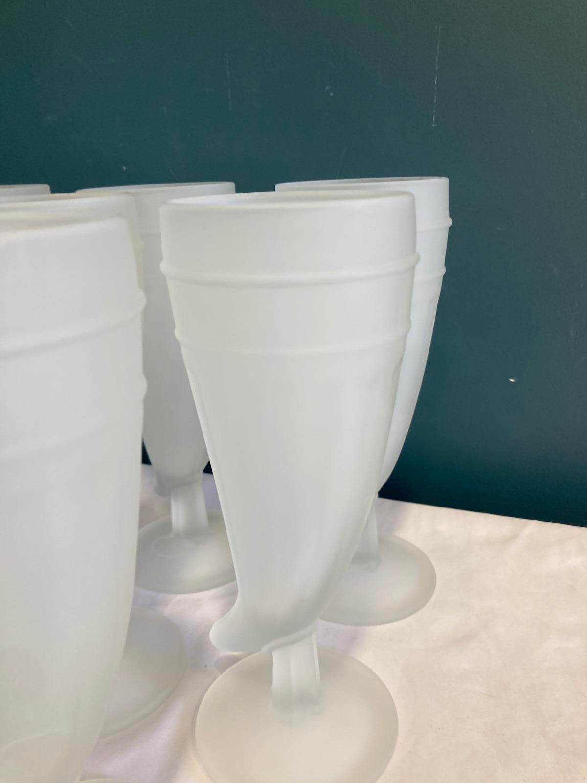 Vintage Frosted Horn Pilsner Glasses, Set of 8 Mid Century