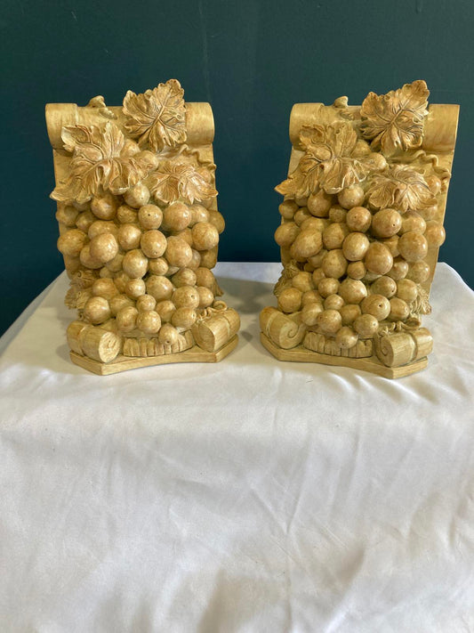 Vintage Grape Cluster Bookends – Rustic Tuscan Style Pair