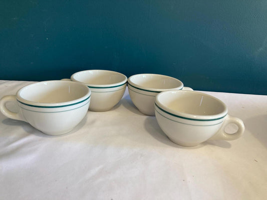 Vintage Syracuse China Green Stripe Restaurant set of 4 Mugs Ceramic Diner Cups