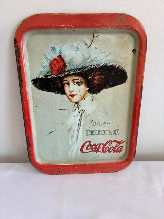 1973 Coca-Cola Metal Serving Tray, Hamilton King Lady Advertising Tray, Drink Delicious Coca-Cola, Americana Decor