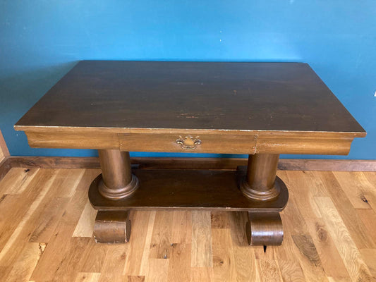Vintage Art Deco Console Table with Scroll Feet and Drawer – Solid Wood