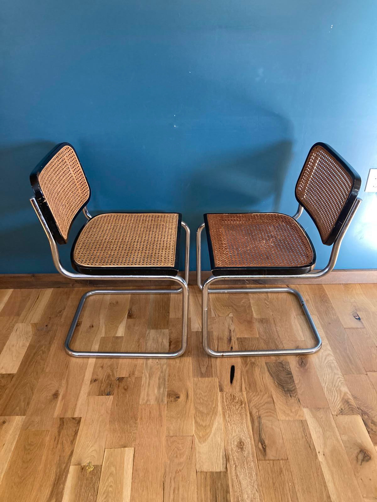Pair of Mid-Century Modern Chrome & Cane Cantilever Dining Chairs –Vintage Finds