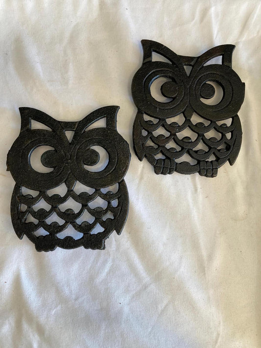 Midcentury Cast Iron Owl Trivets