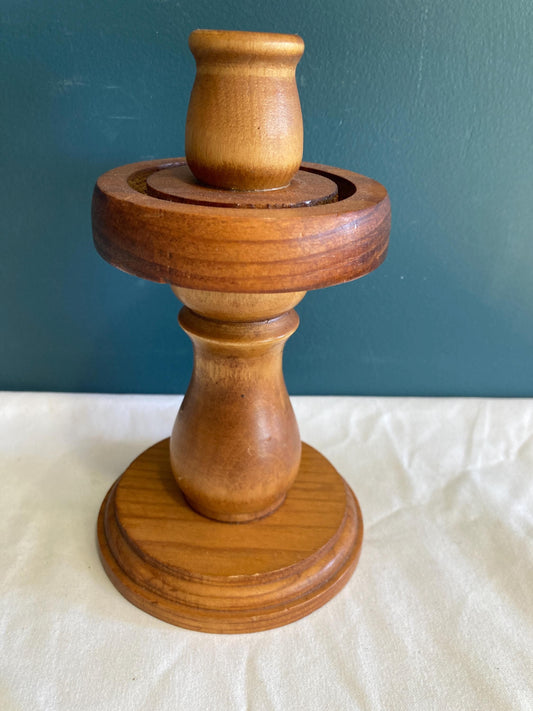 Vintage Solid Wood Pedestal Candle Holder Stand