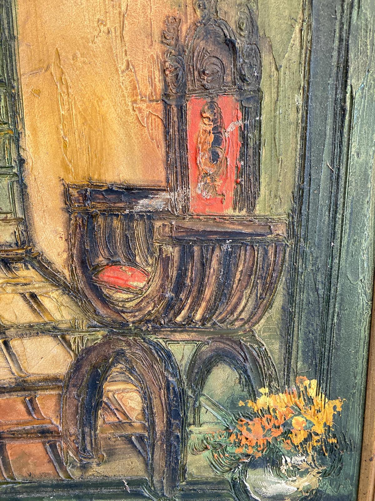 Large Mid-Century Framed Original Gothic Oil Painting by Etta Benjamin Cien