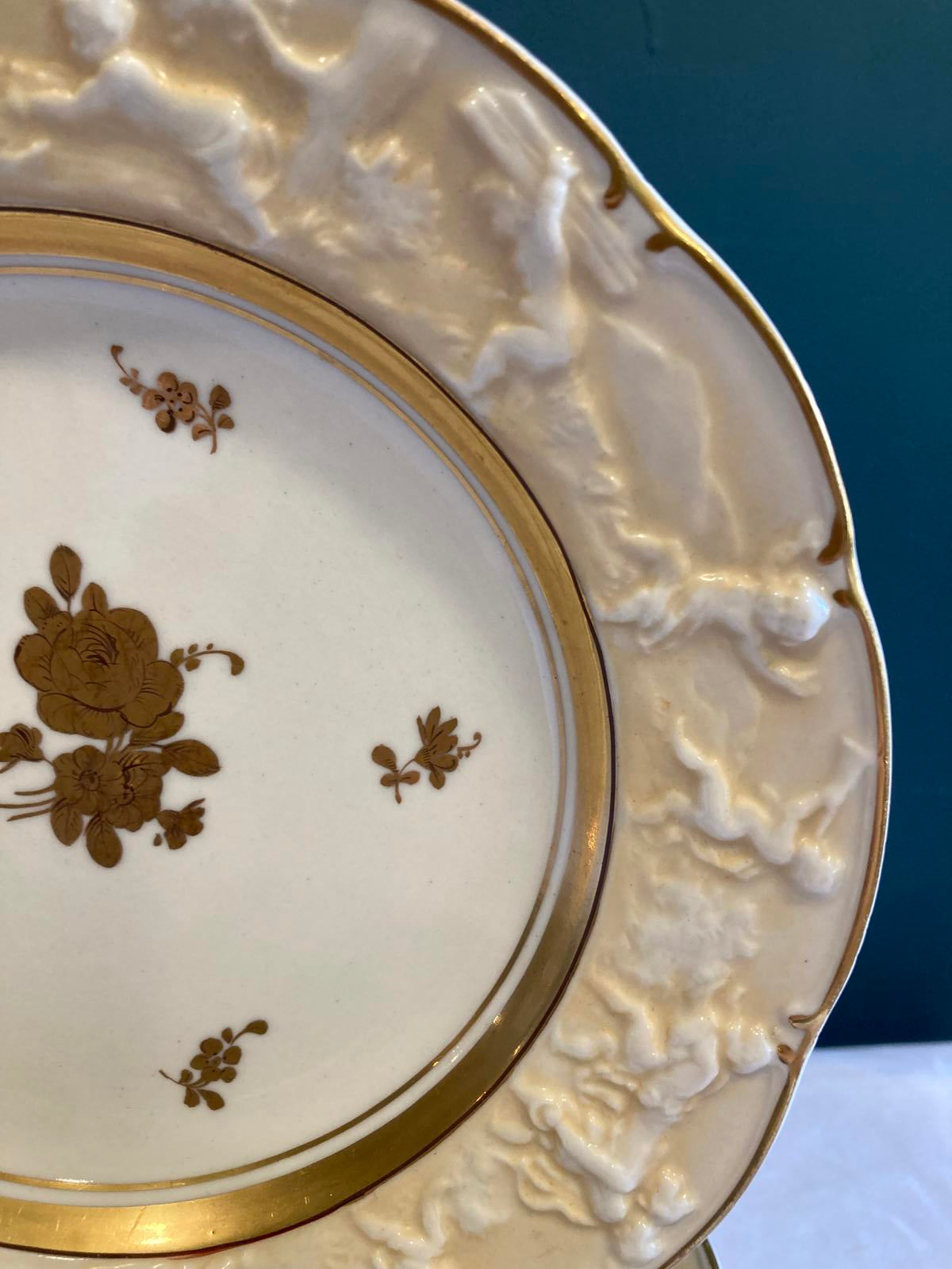 Set of 10 Ernst Bohne Söhne Embossed Cherub Plates with Gold Gilding
