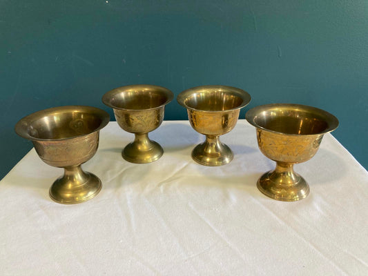 Set of 4 Vintage Etched Brass Goblets – Boho Global Decor