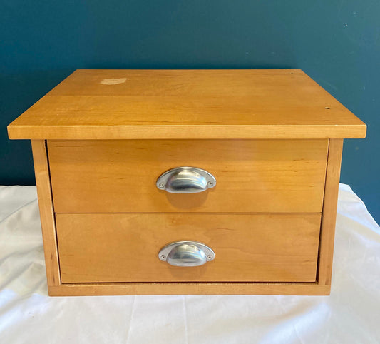 Vintage Solid Maple 2-Drawer Small Tabletop Cabinet