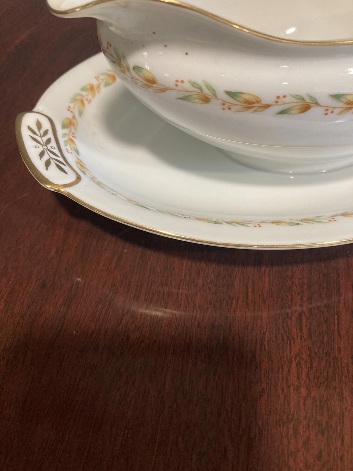 Vintage Mikado China Laurel Gravy Boat w/ Attached Underplate Occupied Japan