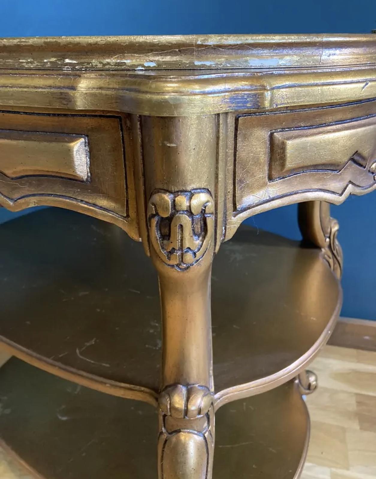 Mid-Century Hollywood Regency Gold Rolling Bar Cart With Lift Off Tray
